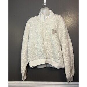 PINK Victoria's Secret Pullover Womens 2XL White Sherpa Fleece Quarter Zip Cozy